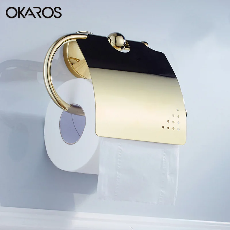 OKAROS Simple WC Colored Toilet Paper Holder Solid Brass Golden Finish