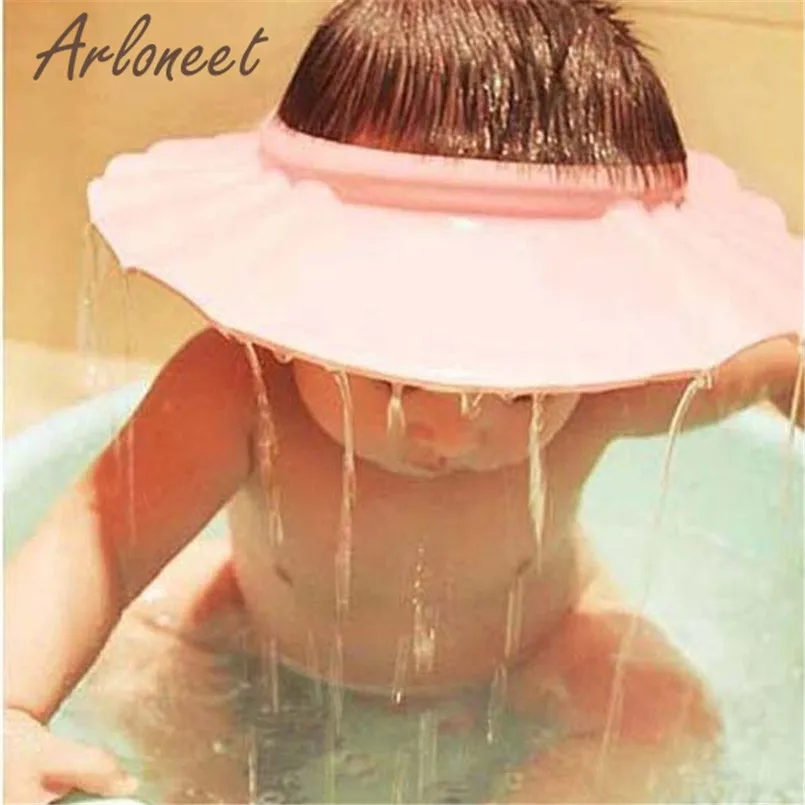 

2019 soft adjustable baby shower cap solid Adjust Shampoo Shower Bathing Bath Protect Soft Cap Hat For Baby Pink JAN25