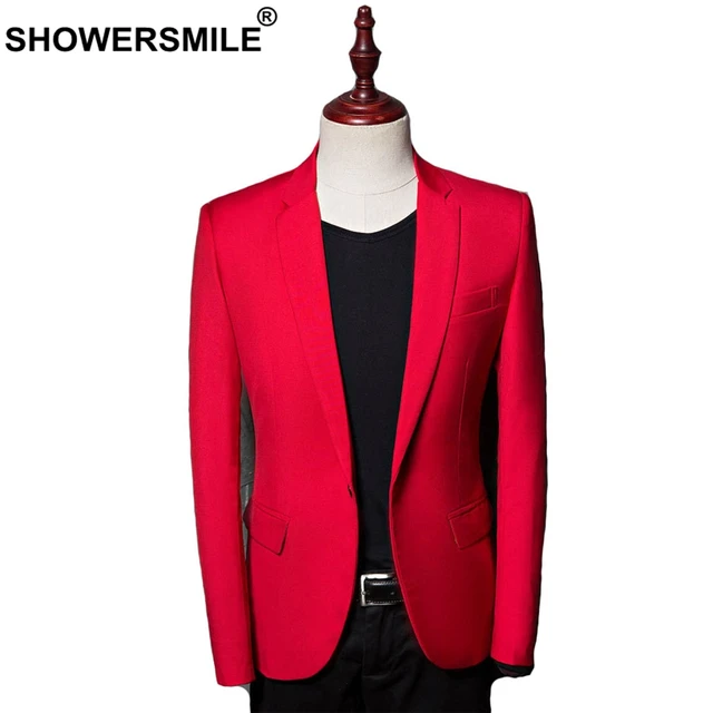 SHOWERSMILE Red Blazers Men Smart Casual Slim Fit Suit Jacket Male British Plus Size Formal