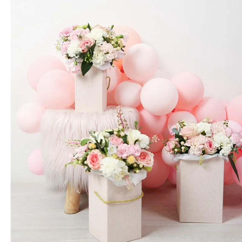 

Flower Paper Box with Lid Handle Hug Bucket Bouquet Rose Box Party Present Valentine's Day Wedding Floral Gifts Packaging Boxes