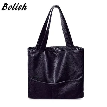 

Bolish Hot Sale Soft Waterproof PU Leather Women Bag High Quality Women Top-handleBag Black Casual Women Shoulder Bag