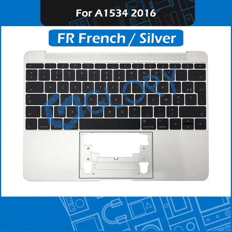 10 шт./лот A1534 Topcase Топ корпус серебристого цвета для Macbook retina 1" Упор для рук с клавиатура с французской раскладкой+ Подсветка Замена