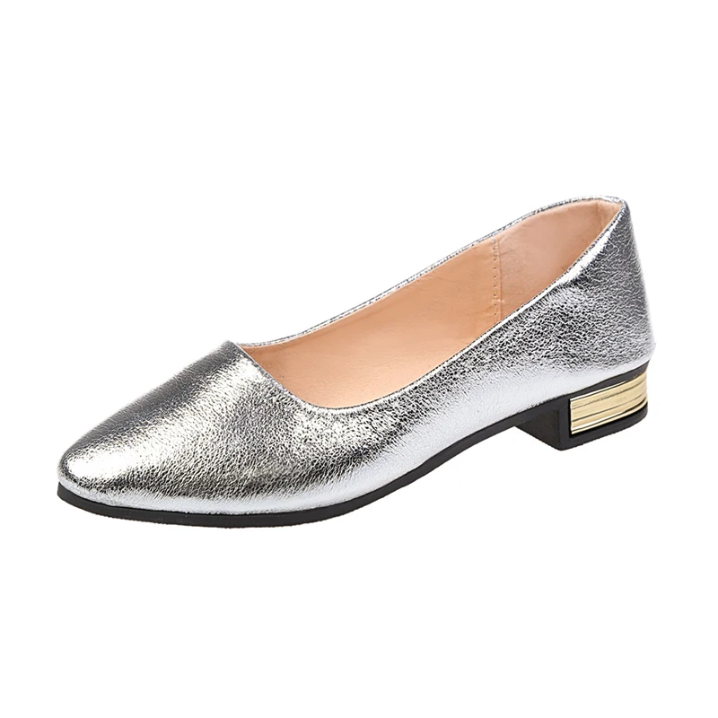 

SAILING LU New Spring Women Shallow Pumps Gold Low Square Heels Slip On Pointed Toe Solid Ladies Casual Fashion Shoes XWD7445