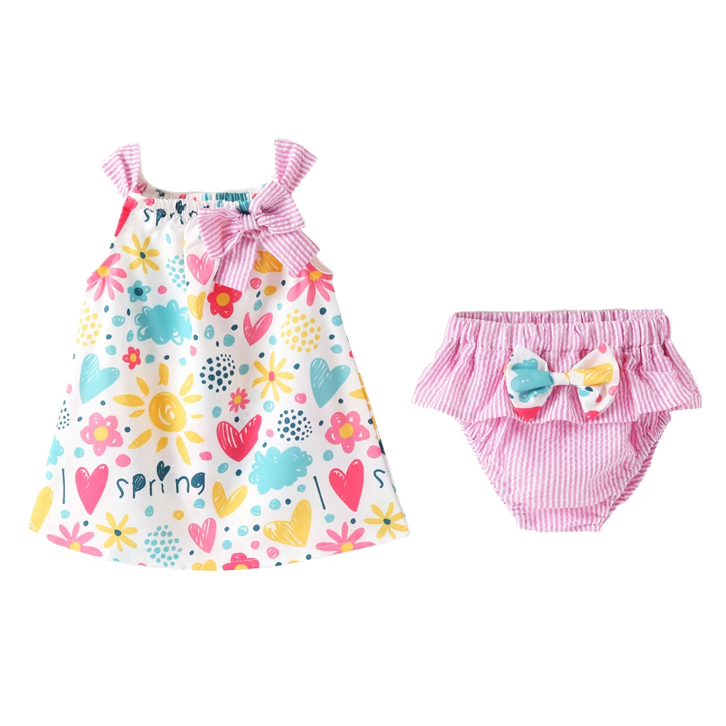 

Summer Newborn Baby Girls Clothes Set Sleeveless Print T-Shirt +Underwear Girls 2Pcs Clothes Kids kleding meisje infantil menina