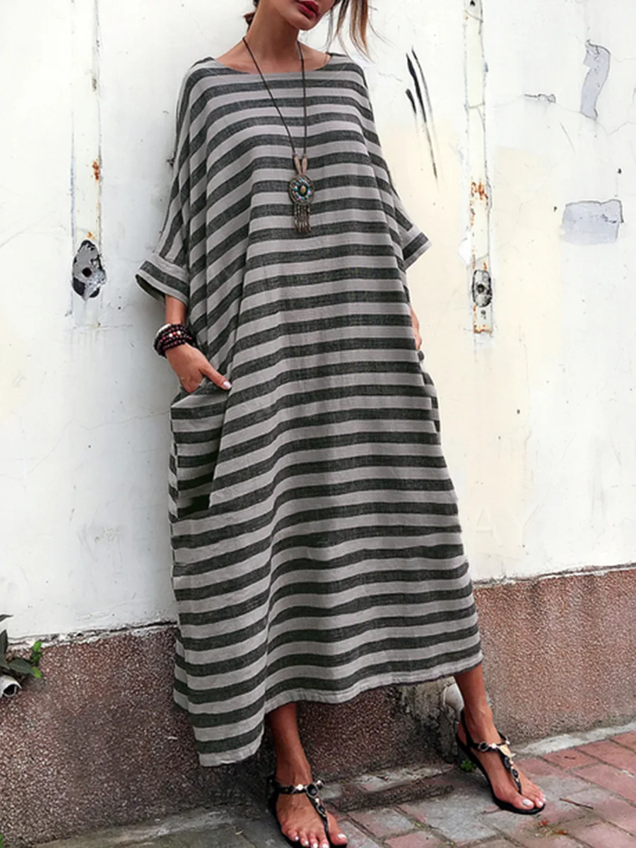 

Striped Long Summer Bohemian Beach Dress Batwing Sleeve O Neck Maxi Women Dresses Loose Patchwork Casual Vestidos Verano 2019