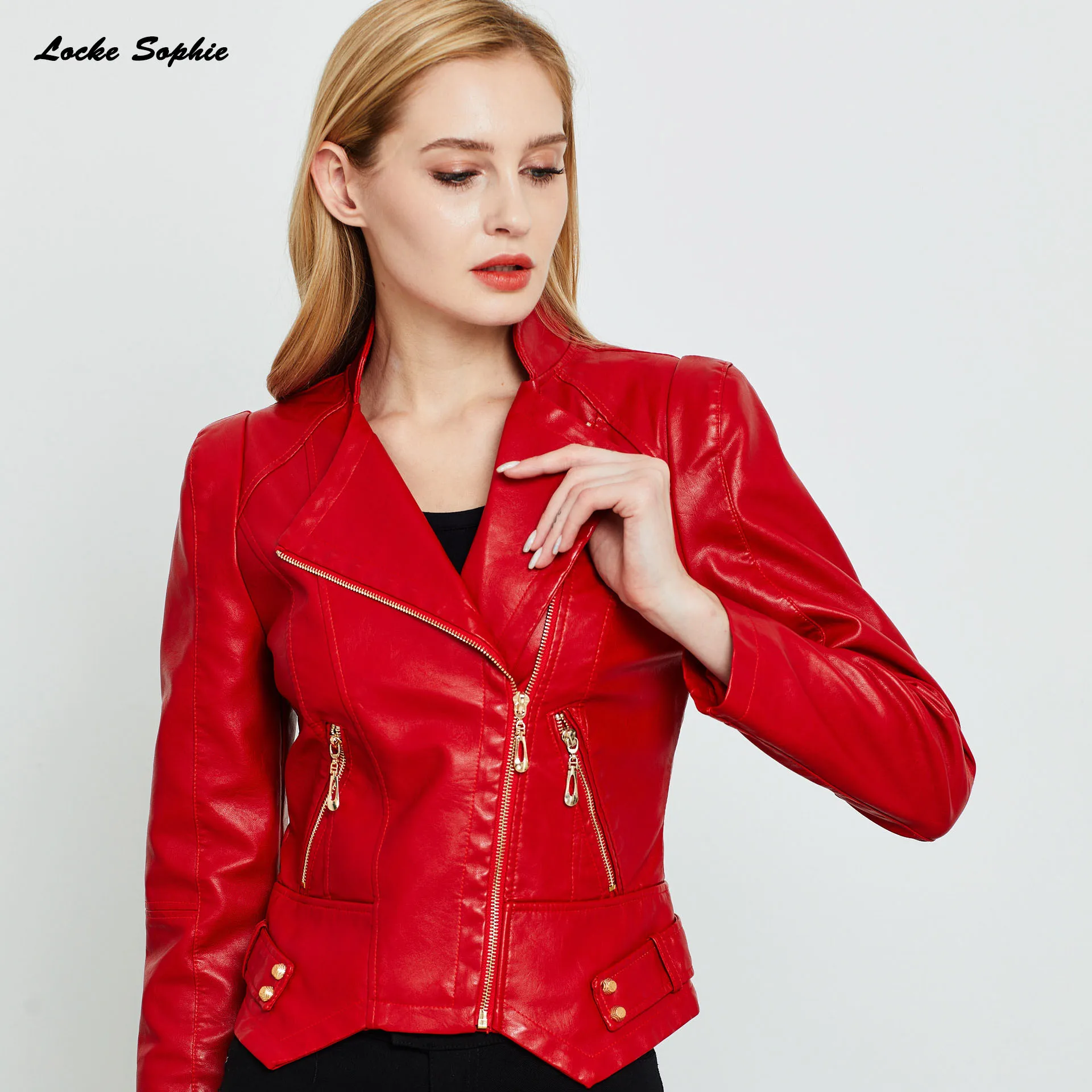 Women's Plus size short jacket coats 2019 Autumn faux fur PU Leather Splicing zipper Irregular Jacket Skinny locomotive coats