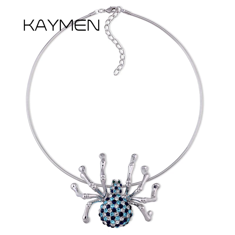 

KAYMEN New Cute Spider Shape Pendant Necklace for Girls Golden Plated Inlaid AAA Rhinestones Chokers Fashion Pendant NK-04056