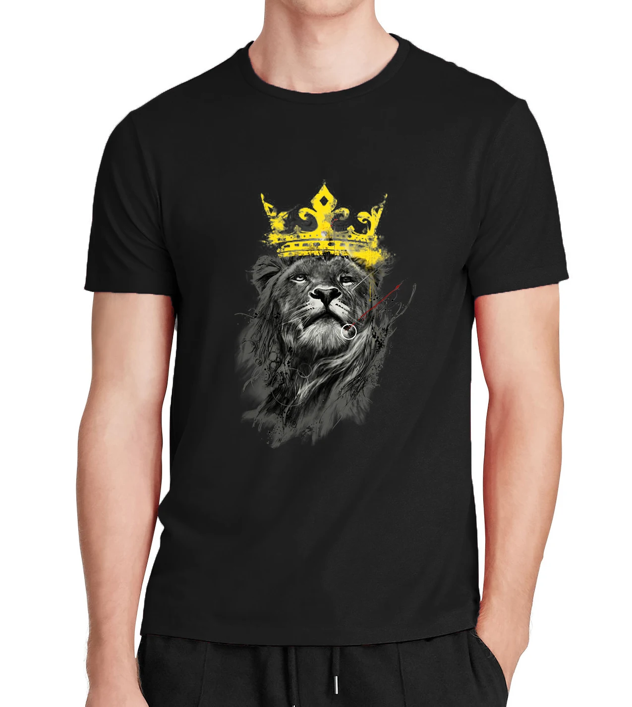 

2019 fashion short sleeve king of lion printed t-shirt funny tops harajuku fitness tee shirts Hipster O-neck cool top homme