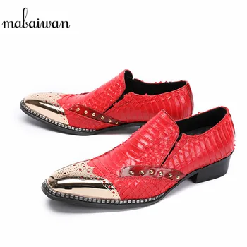 

Mabaiwan Red Casual Men Indian Wedding Dress Shoes Men Metal Toe Handmade Leather Banquet Loafers Party Flat 38-46 Drop Shopping