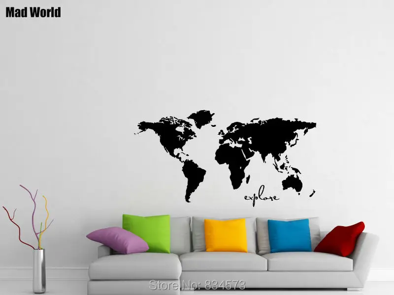 mad world world map silhouette explore wall art stickers wall decal home diy decoration removable room decor wall stickers in wall stickers from home