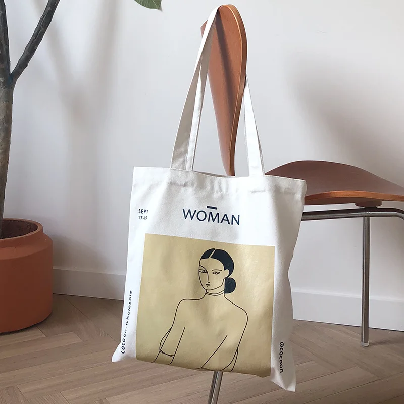 

Miyahouse Painting Printing Women Canvas Shoulder Shopping Bag Simple Female Eco Pure Cotton Cloth Tote Handbag