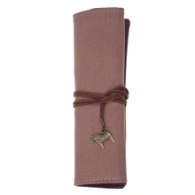 Fashion Canvas Wrap Roll Up Pen Brushes Makeup Case Pencil Bag Pouch Holder Coffee color Fashion Canvas Wrap Roll Up Pen Brushes Makeup Case Pencil Bag Pouch Holder Coffee color