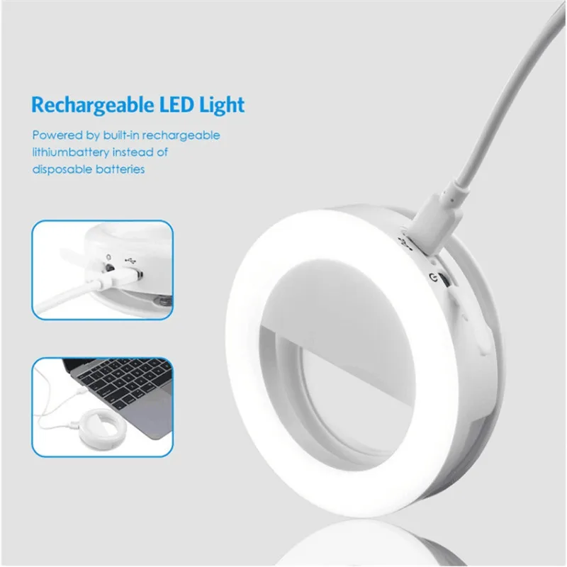 

WRUMAVA Beautify Skin phone LED Ring Selfie Light Rechargeable Up Flash Photography Luminous Lamp for iPhone 7 8 ipad Samsung PC