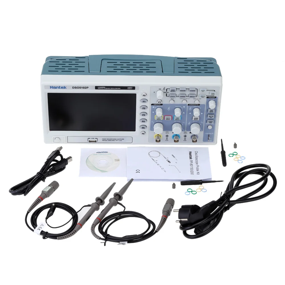 

Professional USB Oscilloscope Certified Hantek DSO5102P Digital Storage Oscilloscope 2CH 100MHz 1Gs 7" TFT 8-bit 4nS/div-80S/div