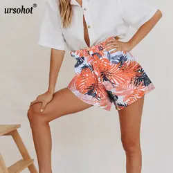 Ursohot Высокая талия цветочный принт шорты женские свободные повседневные брюки женские летние, пляжные, в богемном стиле модные шорты Mujer