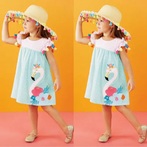 Новинка года; милое летнее Повседневное платье с рисунком фламинго для маленьких девочек; сарафаны; одежда; Размер 2-6T