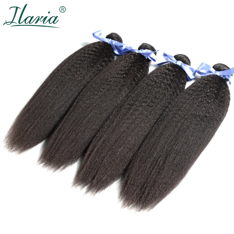 

ILARIA HAIR Grade 7A Malaysian Virgin Coarse Yaki Hair 4 Bundles 100% Human Hair Extensions Bundles Natural Color Soft Feeling