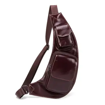 

Sale Men Genuine Leather Cowhide Sling Chest Bag Travel Riding Hiking Studded Cross Body Messenger Shoulder Day Pack Tivets New
