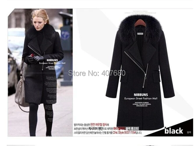 2016 Winter Hot Sale Gossip Girl Women s Elegent Slim Fashion Fur Collar Long Zipper Solid