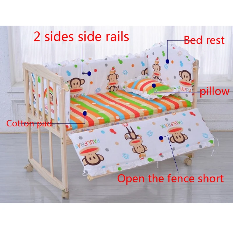 

110*65cm Newborn Baby Bumper Set 100% Cotton Padded Crib Comfort Comfortable Warm Washable Bumper Unisex Cartoon 5 piece
