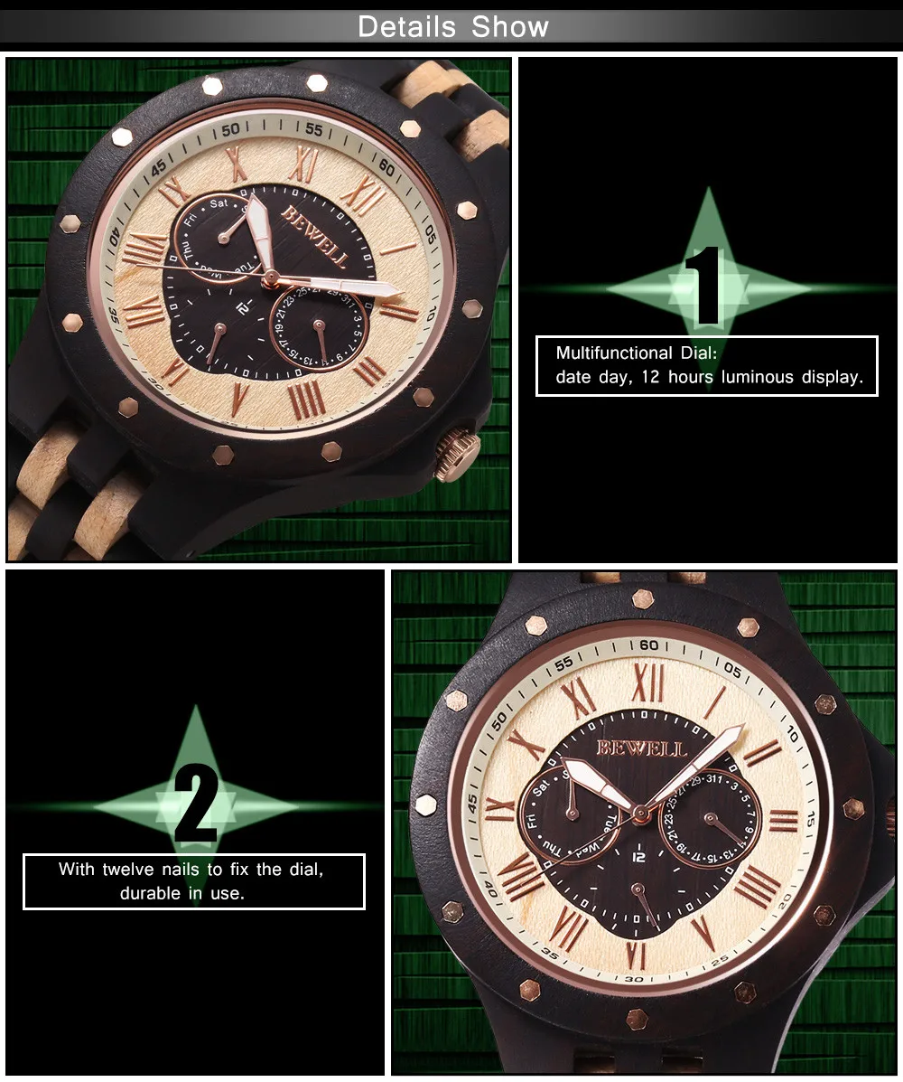 Мужские часы BEWELL, мужские деловые деревянные часы, мужские кварцевые часы, модные спортивные наручные часы relojes hombre