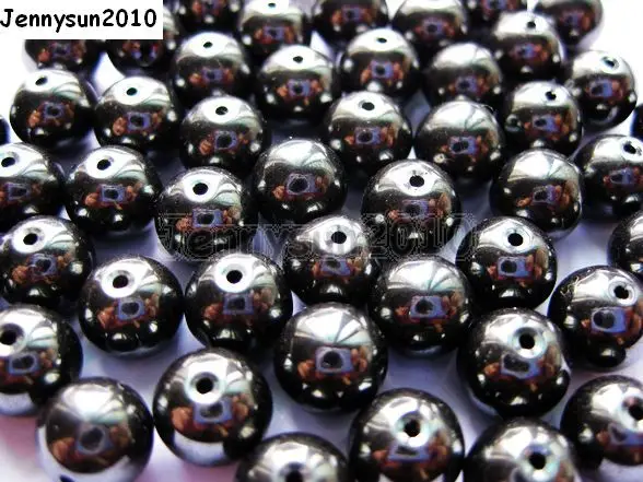 

10mm Metallic Black Natural Hematite Gems stone Round Ball Beads Metallic Color 16'' for Jewelry Making Crafts 10 Strands/Pack