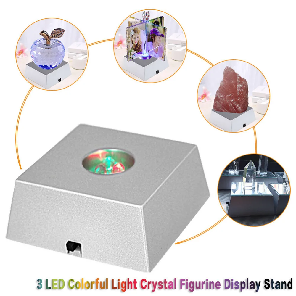 

3 LED Stone Display Base Colorful Changing Light Crystal Tower Light Decoration Figurine Display Stand Without Batteries