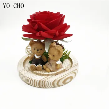 

Real Touch Rose In Glass Dome Artificial Rose Flowers Bear Birthday Gift Resin Rose Bears Silk Rose Decor Micro Landscape YO CHO