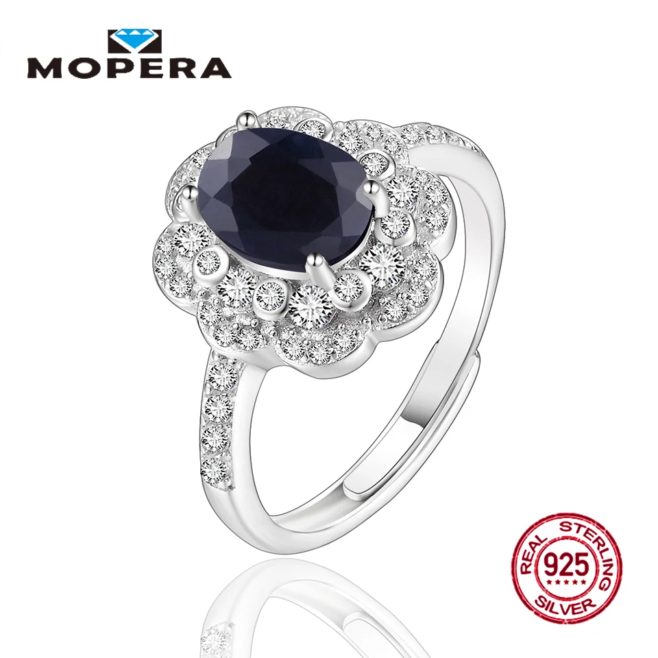 

Mopera 925 Sterling Silver Ring Princess Diana William Kate Middleton's 6 Colors 1.37ct Natural Black Sapphire Rings For Women