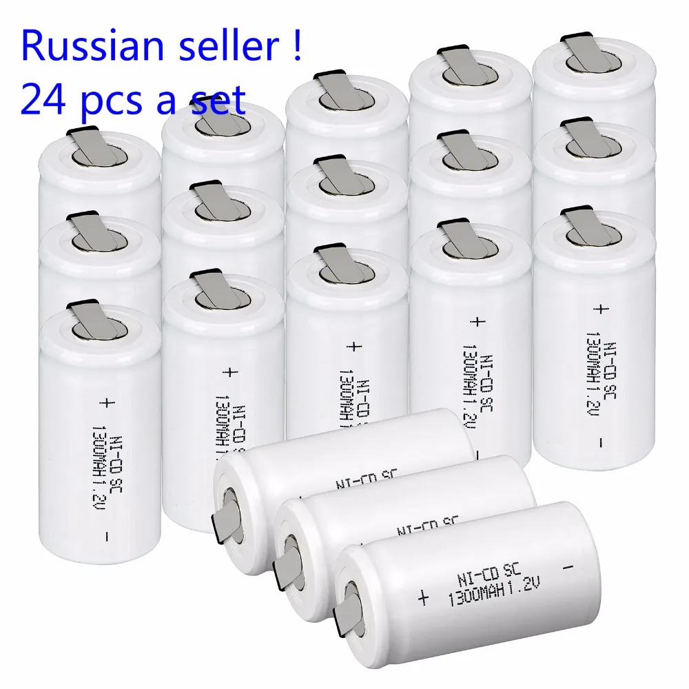 Российский продавец! Аккумуляторная батарея Sub C SC 24 шт. 1 2 В 1300 мАч Ni-Cd NiCd белый