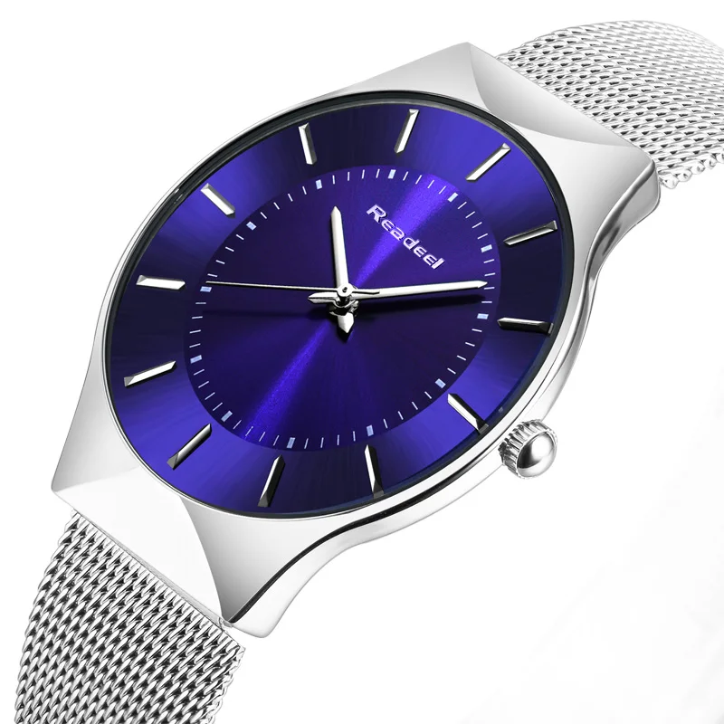 Брендовые Роскошные Для мужчин Часы Для мужчин кварц ультра тонкий часы мужской Водонепроницаемый Спортивные часы Повседневное наручные часы Relogio masculino - Цвет: Синий