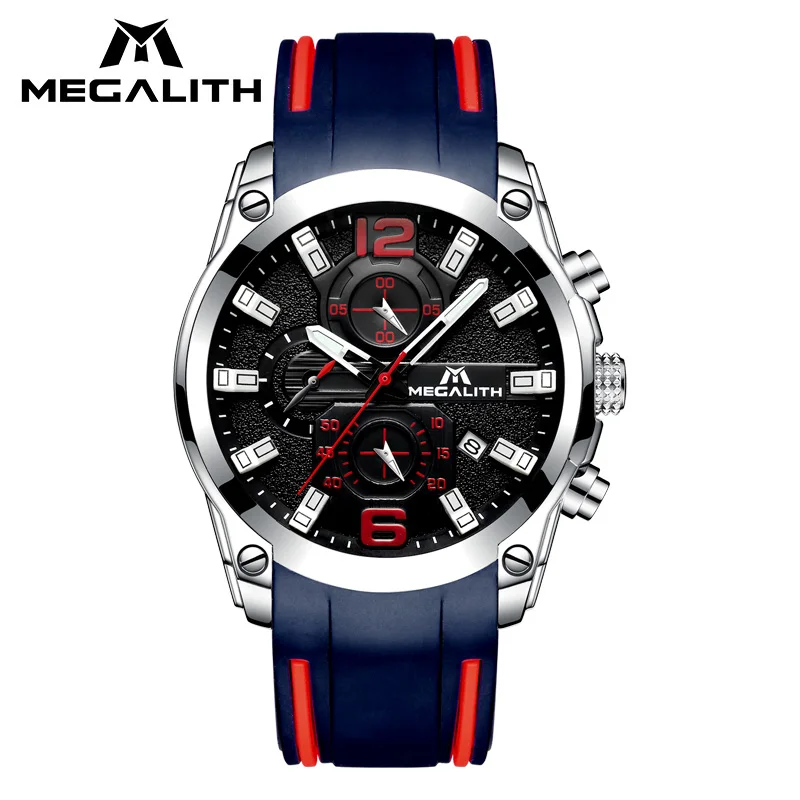

MEGALITH Men's Watch Chronograph Analog Quartz Watches With Date Waterproof Sports Wristswatch For Men Clock Reloj Hombre 8009