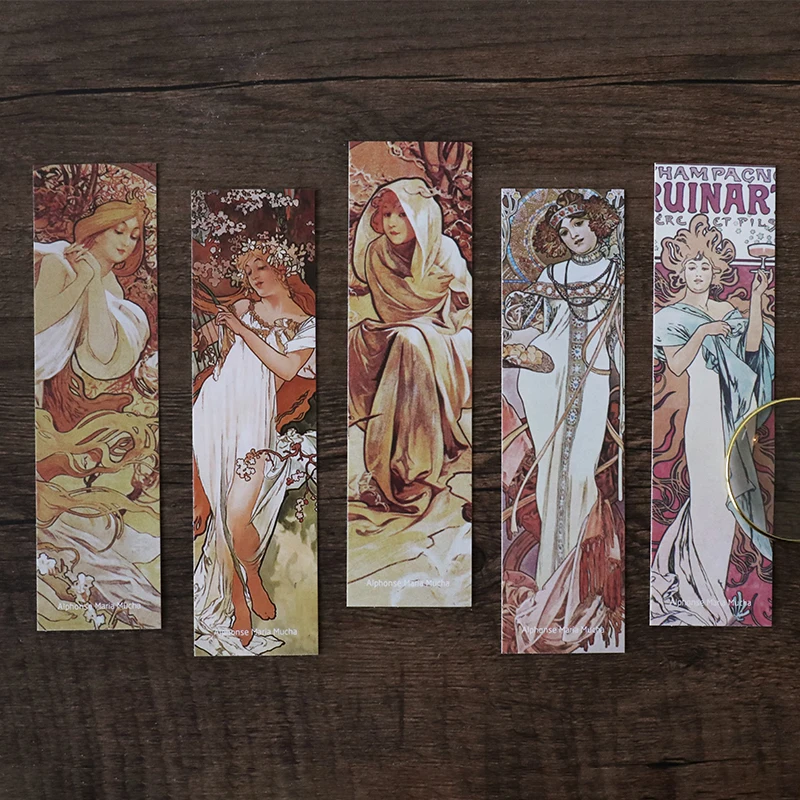 

6 set/Lot Vintage Mucha drawing bookmarks for books Classical book mark memo greeting card Stationery School accessories FC393