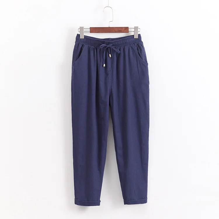 

plus size 5xl women OL cotton linen high waist harem pants bow tie drawstring elastic waist pockets casual trousers pantalones