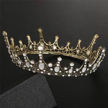 

Crystal Baroque Queen Crown - Vintage Princess Tiara, Wedding Prom Pearl Hair Accessories for Women and Girls