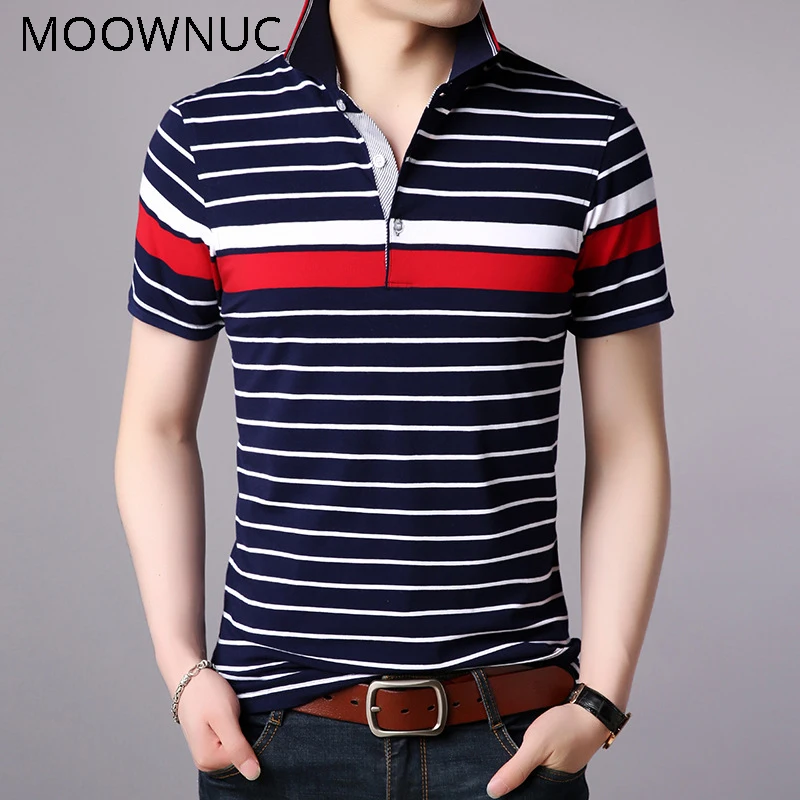 Polo Shirts Short Sleeve MOOWNUC Large size 4XL Summer Business Fashion Casual Stripes Classic style Men MWC Ventilation | Мужская