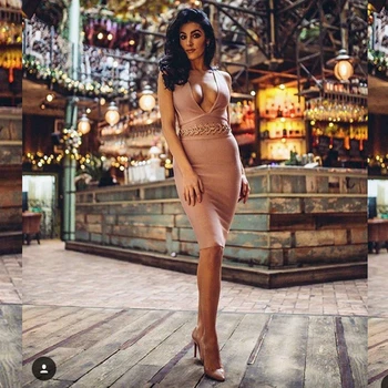 

2018 New Design Pink Sexy Women Sleeveless Hollow Out Bandage Dress Celebrity Evening Party Dresses Vestidos Solid Bodycon Festa