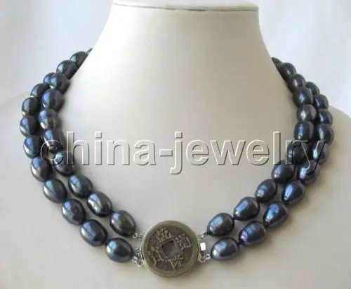 

fast Beautiful 2row19-20" 13mm black baroque freshwater pearl necklace AAA