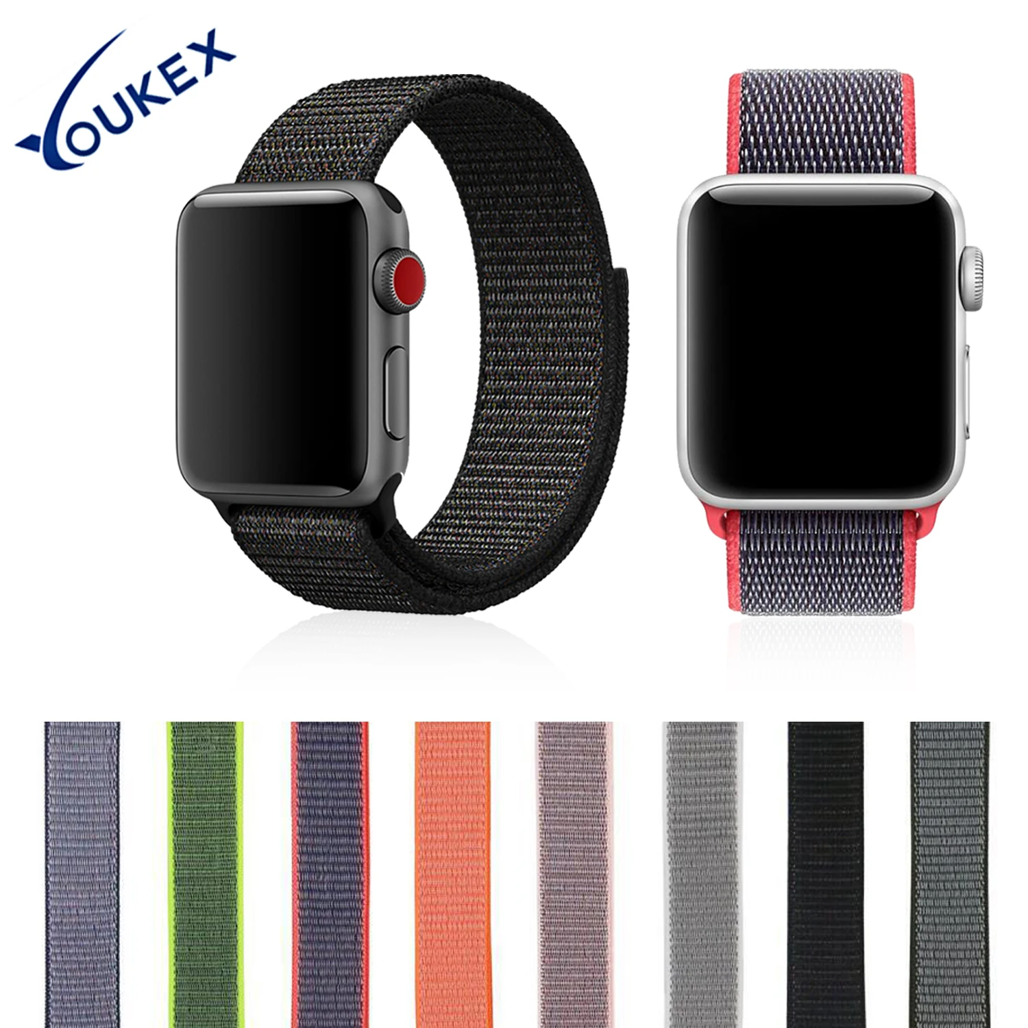YOUKEX нейлоновый спортивный ремешок для Apple Watch 38 мм 42 Замена запястья Мягкая
