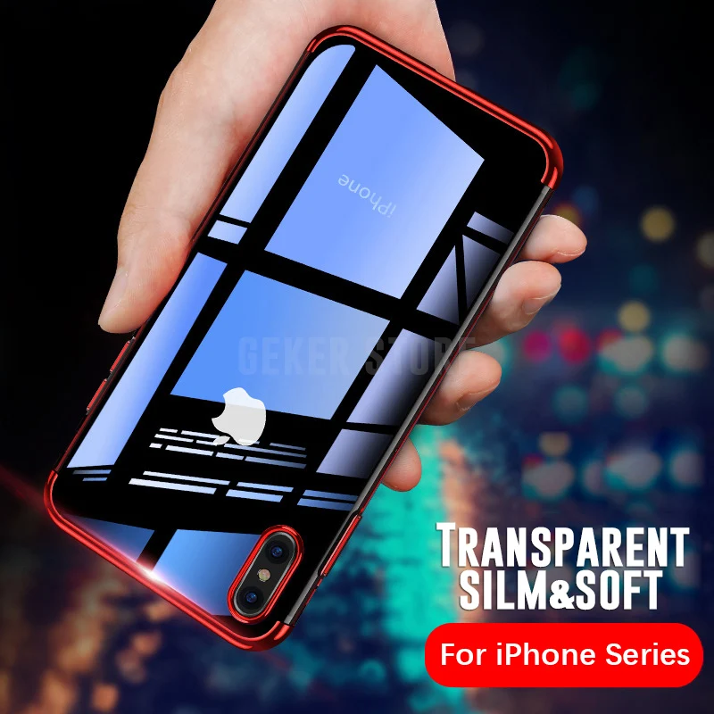 

Luxury Transparent clear Case For iPhone XS Max XR Soft tpu Silicone Case Cover For iPhone X 6 6S 7 8 Plus coque Electroplated