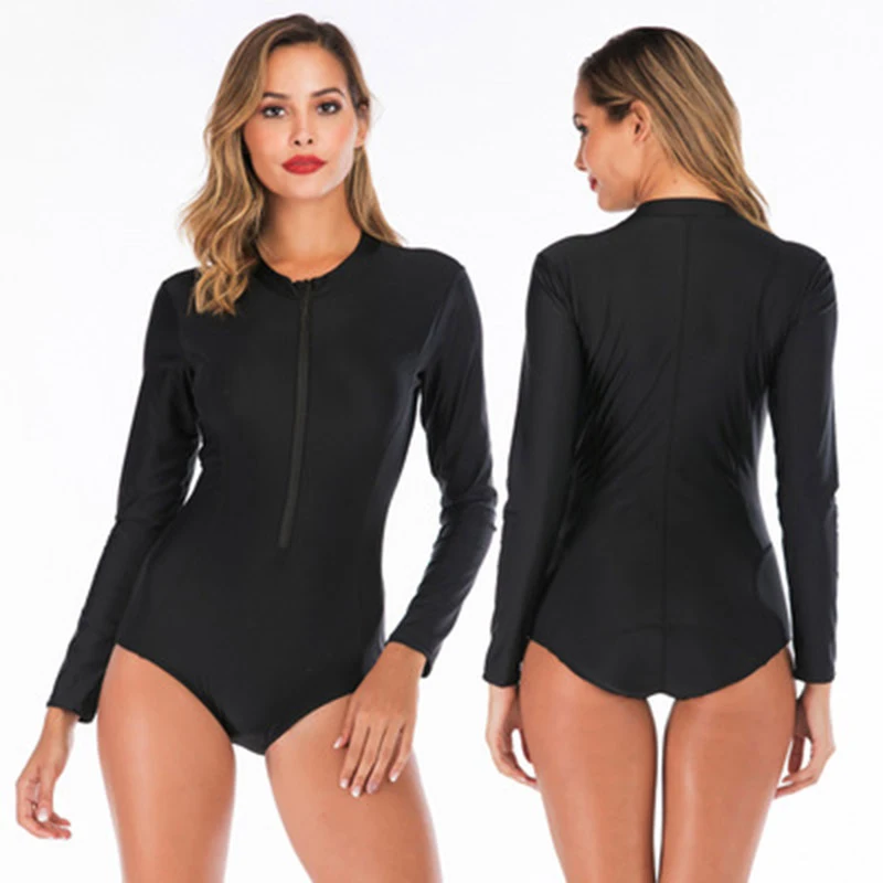 Swimsuit 2019 Sexy Swimwear Women's Swimsuits One Piece Swimsuit Monokini Long sleeve Sleeves Surf Swimwear Zipper Bathing Suit