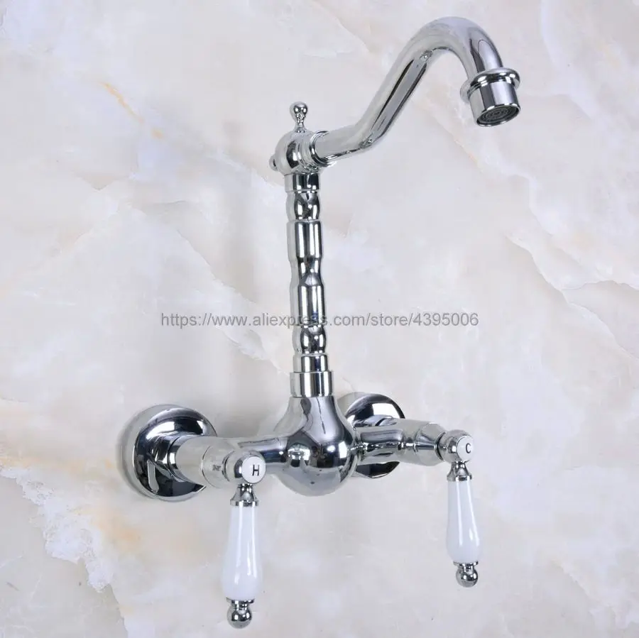 

Polished Chrome Bathroom Sink Faucet Kitchen Faucet Wall Mounted Swivel Spout Vessel Sink Faucet Bnf960