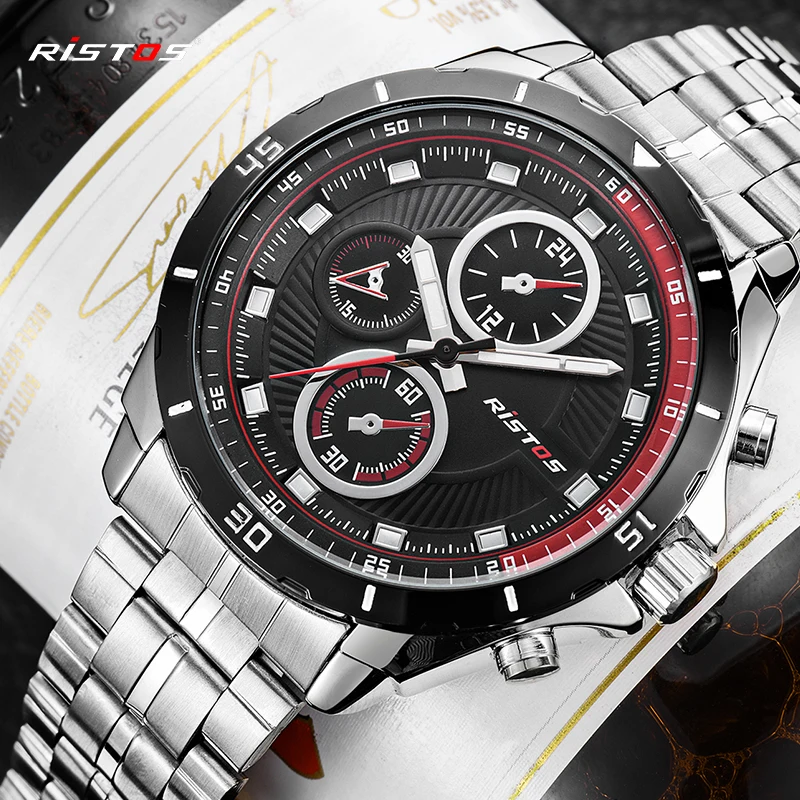 2018 Ristos Мужские кварцевые часы Reloj Masculino роскошные из нержавеющей стали модные