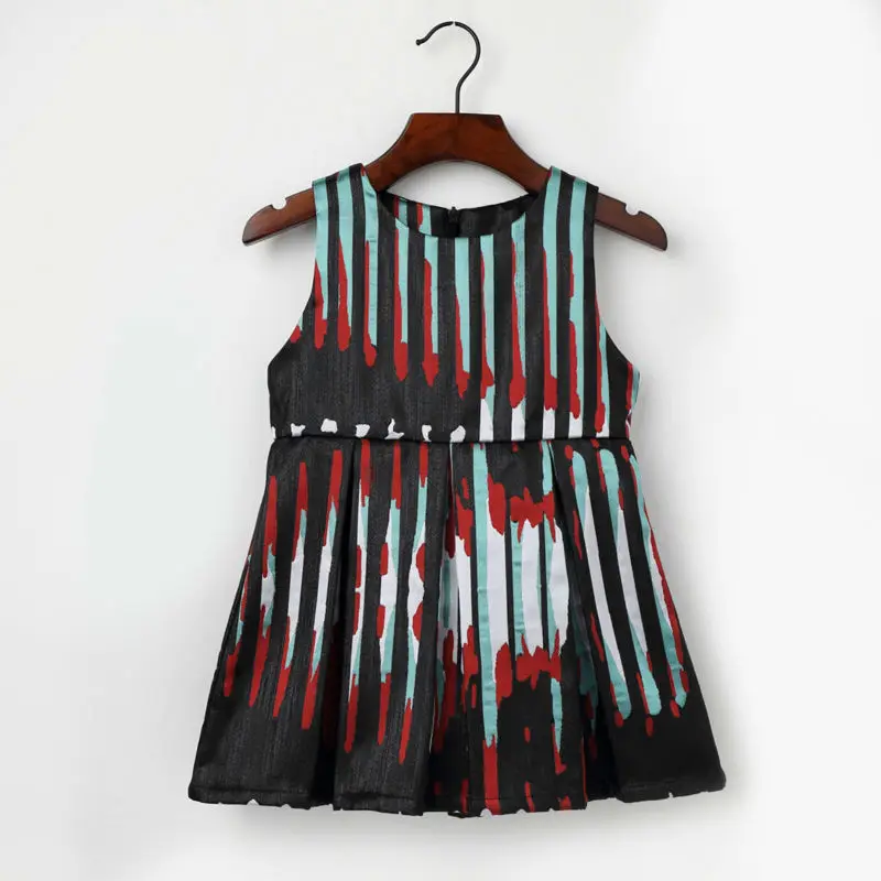 

2-7Y Fashion Color Stripe Princess Dress Children Cotton Pleated Dresses Baby Girl O-neck Sleeveless Clothing Birthday Clothes