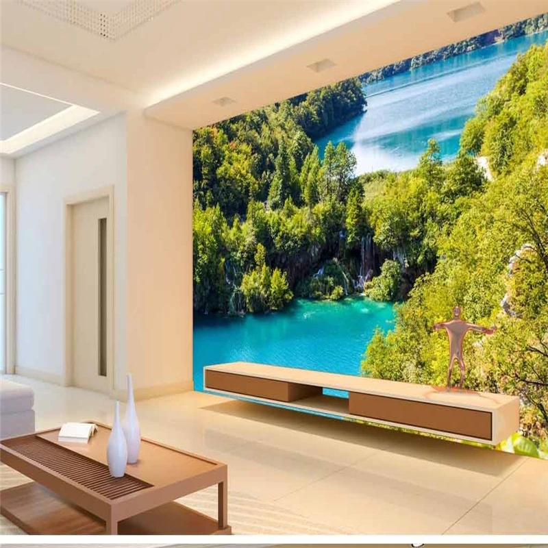 

Personalized custom wallpaper landscape painting lake wave sofa bedroom TV backdrop papel de parede 3d para sala atacado