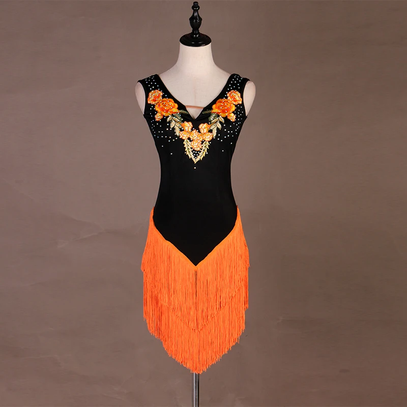 

Latin Tassel Dancing Skirt Women Custom Made Tango Rumba Samba Latin Skirt Orange Latin Competition Dance Dresses