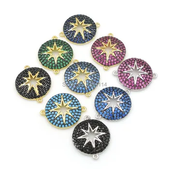 

20*17*2mm Micro Pave CZ Hollow Star Round Charm Connector For Bracelet Necklace Jewelry Making