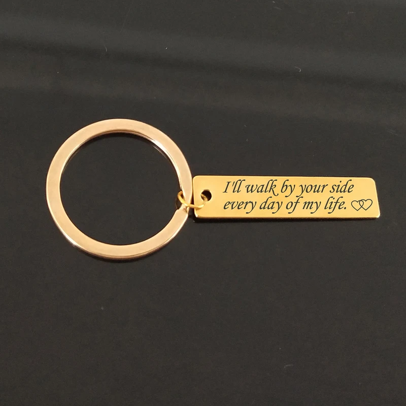 Custom engraved Couples Keychain I'll Walk By Your Side Everyday Of My Life Keyring Alloy Accessory Boyfriend/Girlfriend Keyfob |