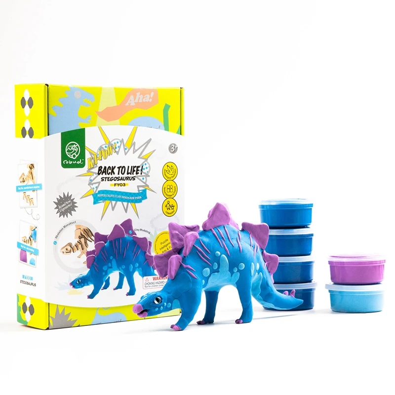 

Robud DIY Dinosaur Carton Model Toy Figure Safe and Non-toxic Clay with Assembly 3D Wooden Puzzle Handmade Model kit for Kids