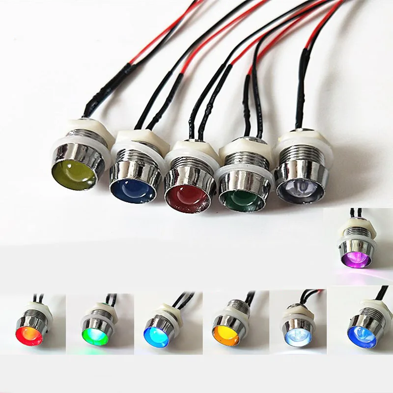 

13mm LED Metal Indicator Light Car Decorative Signal Lamp 6V 12V 24V 220v with Wire Waterproof Red Yellow Blue Green